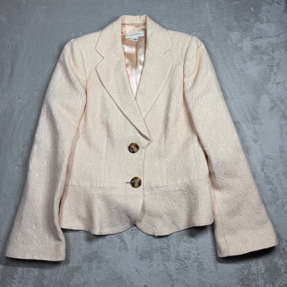 Banana Republic Wool Blend Light Pink Floral Button Front Collared Blazer Size 4